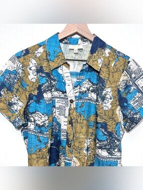 ModCloth Map Print Romper XL – Belted Button Front Travel Print Romper